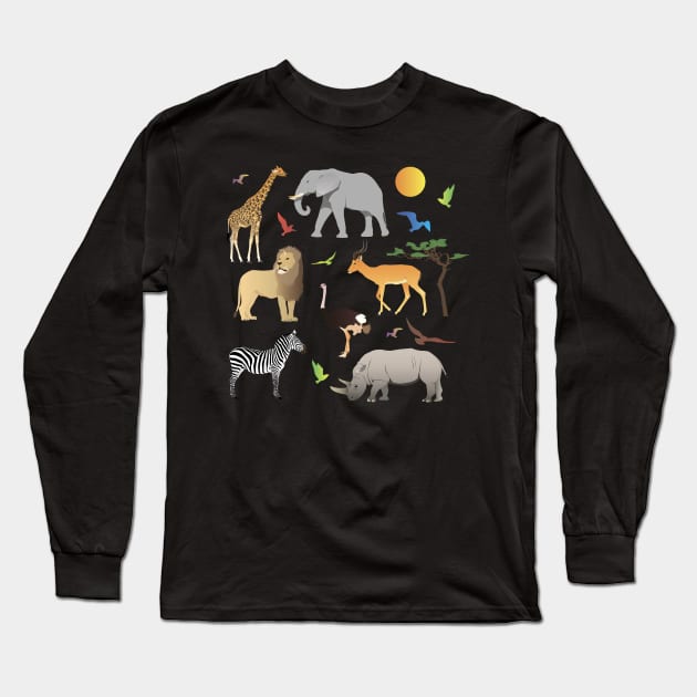 Safari Savanna Multiple Animals Long Sleeve T-Shirt by NorseTech